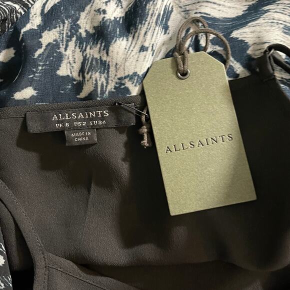 New All Saints Wrap Blouse Womens 2 Top Feather Blue Fara Stretto Surplice Sheer - Picture 6 of 7